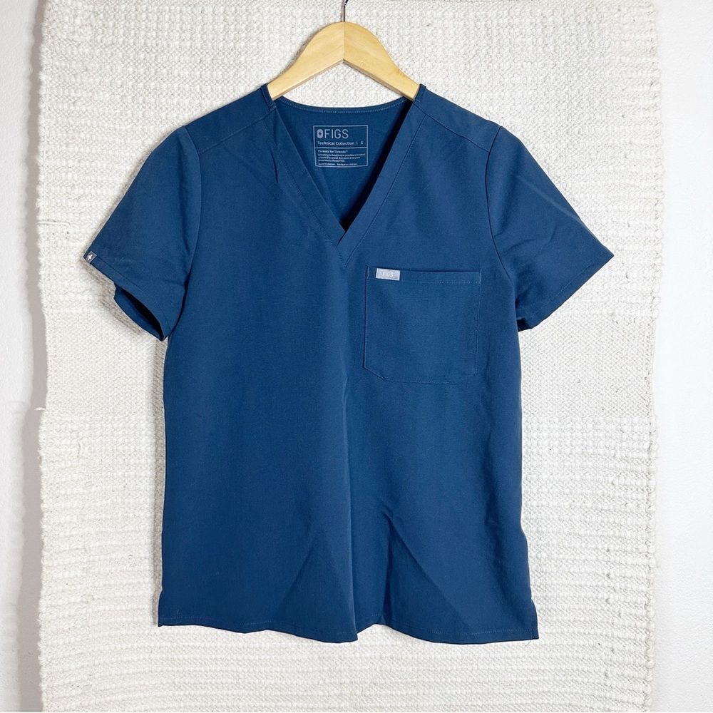 FIGS dark teal blue Catarina one-pocket scrub top S
